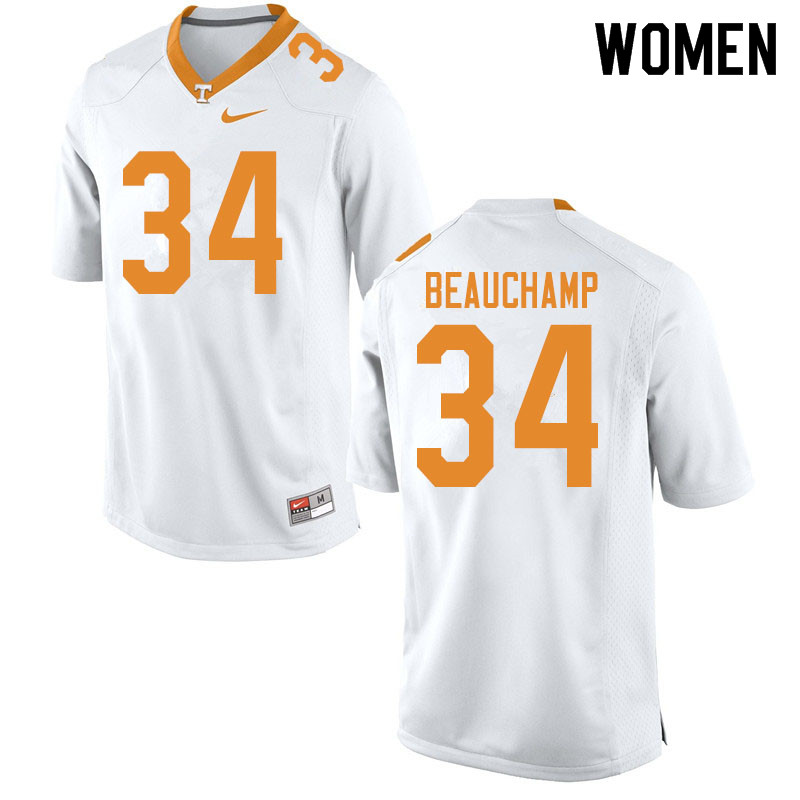 Women #34 Deontae Beauchamp Tennessee Volunteers College Football Jerseys Sale-White - Click Image to Close